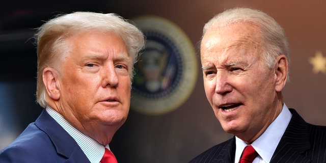 Former President Do<em></em>nald Trump, left, and President Joe Biden