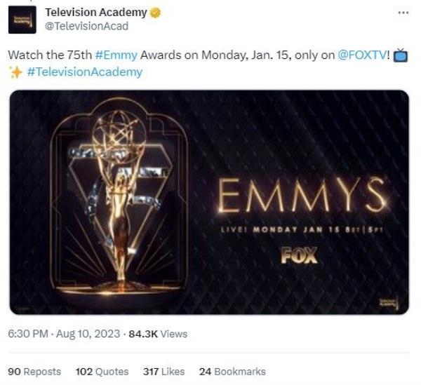 (The official account of the Television Academy co<em></em>nfirming the new premiering date for The Emmys | Image: TelevisionAcad/X)