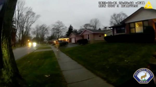 Jack Murray was shot at least four times by Elk Grove Village police officers on Dec. 1, 2023. Mayor Craig Johnson released partial body camera footage from two officers as well as partial recordings of calls between a 911 dispatcher, Murray and Murray’s father. This is a screenshot from the second officer's body camera footage.